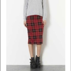 Knit Plaid Pencil Skirt